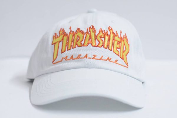 THRASHER FLAME LOGO DAD HAT WHITE Fashion