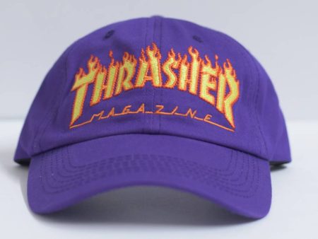 THRASHER FLAME LOGO DAD HAT PURPLE Hot on Sale