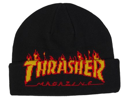 THRASHER FLAME BEANIE BLACK For Cheap