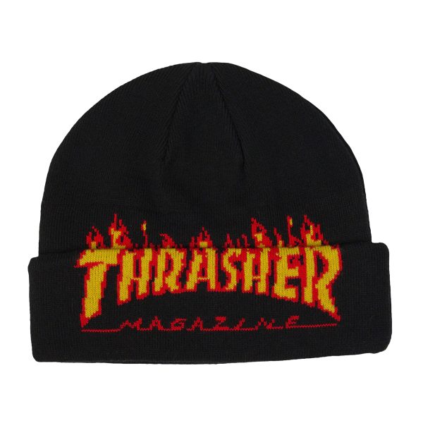 THRASHER FLAME BEANIE BLACK For Cheap