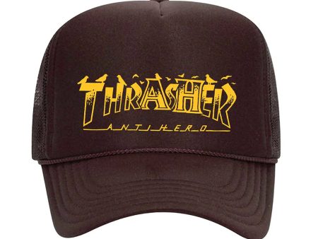 THRASHER x ANTI HERO PIGEON MAG TRUCKER HAT BROWN Cheap