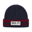 SCI-FI FANTASY REFLECTIVE PATCH STRIPED BEANIE NAVY RED on Sale