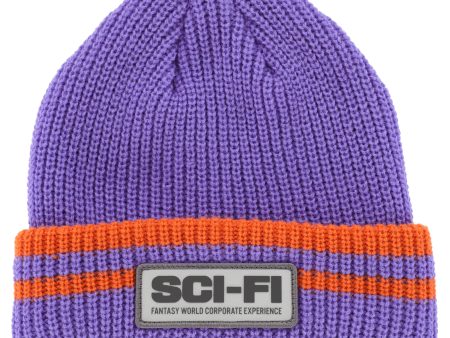 SCI-FI FANTASY REFLECTIVE PATCH STRIPED BEANIE PURPLE ORANGE Online Hot Sale