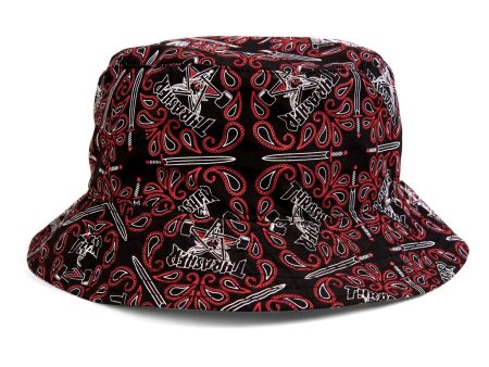 THRASHER BANDANA BUCKET HAT BLACK   RED For Cheap