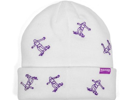 THRASHER GONZ PATTERN BEANIE WHITE PURPLE on Sale