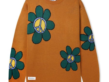 BUTTER GOODS FLOWER KNIT SWEATER RUST For Discount