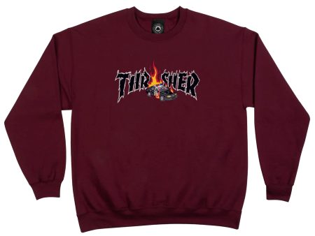 THRASHER COP CAR CREWNECK MAROON Online now